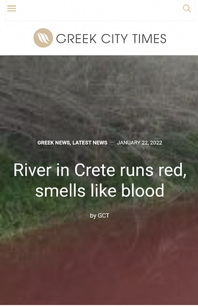 River turns red in Crete