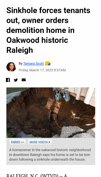 Raleigh NC sinkhole